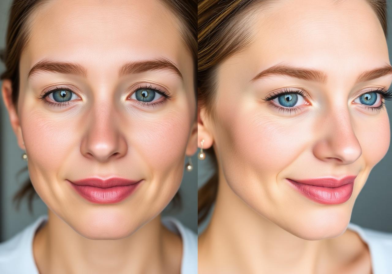 Before and after comparison showing brighter, smoother skin after using Super C Serum